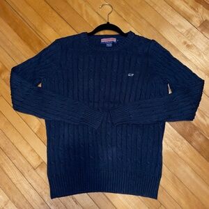 Vineyard Vines Women's Cable Knit Crewneck Sweater Navy Cotton Medium
